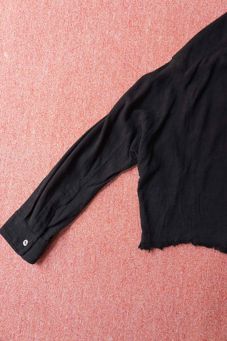 OLIVACEOUS deformation rayon×linen shirt