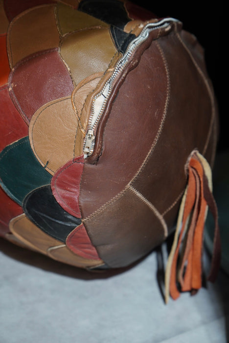 70s patchwork leather cushion