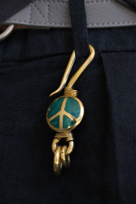 handmade brass key chain "peace" green