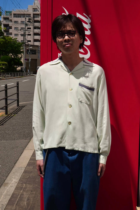 60s DAILY DOUBLE hand stitch 2tone rayon shirt