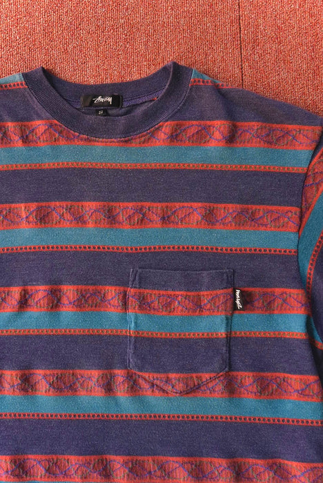 80s STUSSY jacquard border tee