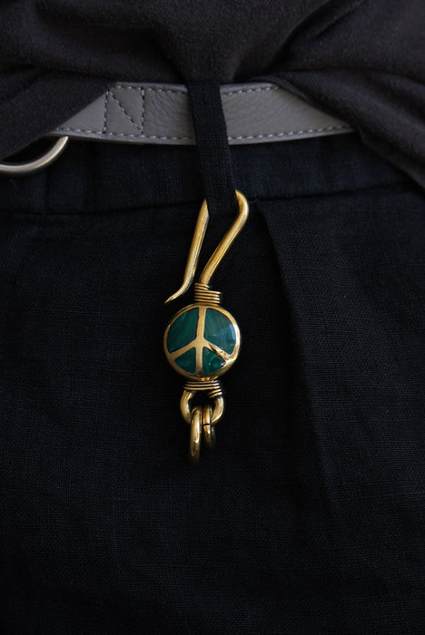 handmade brass key chain "peace" green