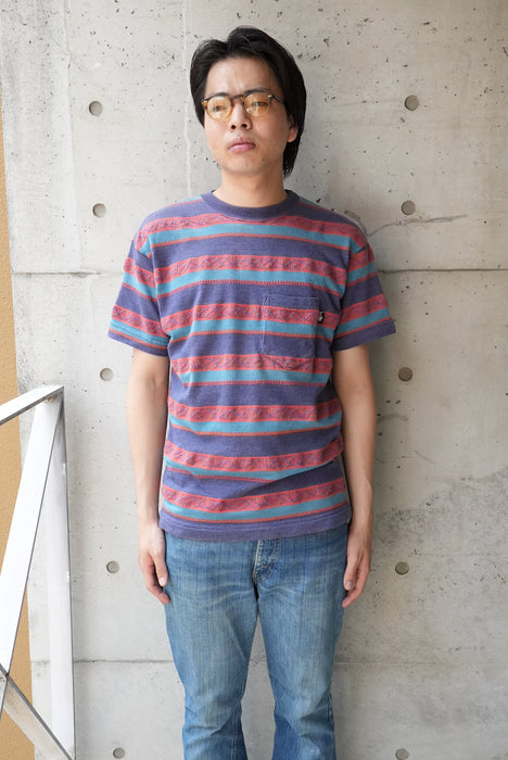 80s STUSSY jacquard border tee