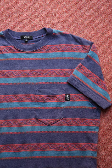 80s STUSSY jacquard border tee
