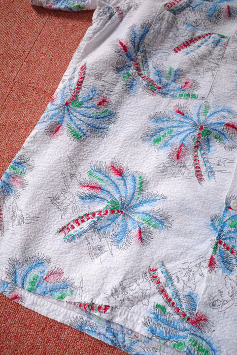 50s ROYAL PALM palm tree seersucker  aloha