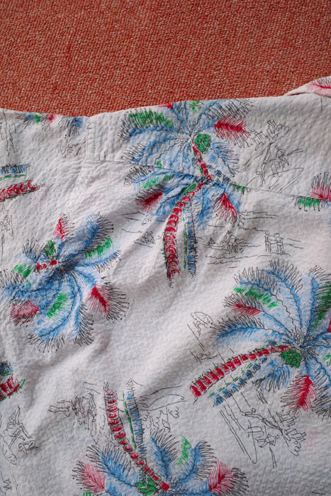 50s ROYAL PALM palm tree seersucker  aloha