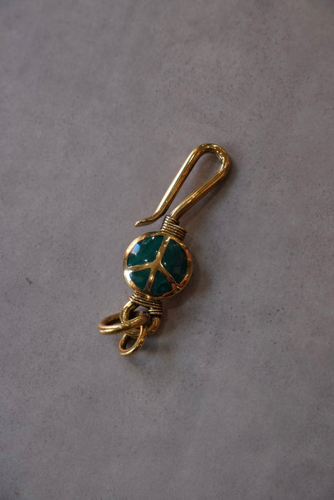 handmade brass key chain "peace" green