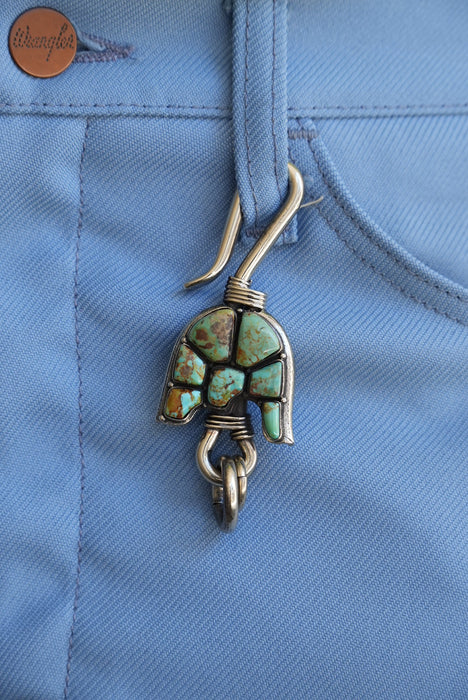 handmade brass key chain "kabuto" green