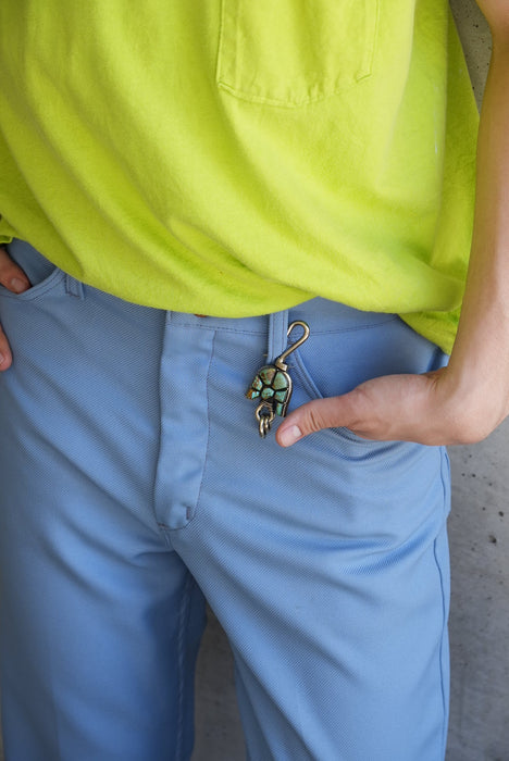 handmade brass key chain "kabuto" green