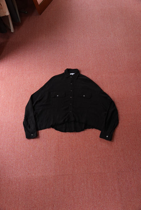 OLIVACEOUS deformation rayon×linen shirt