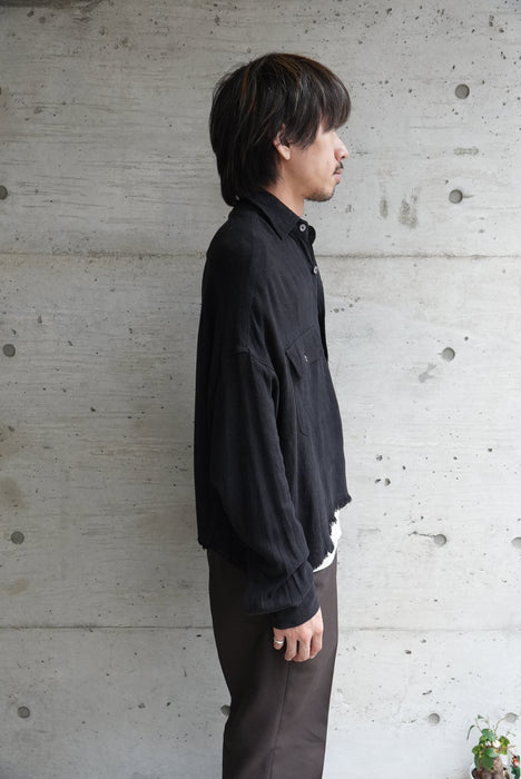 OLIVACEOUS deformation rayon×linen shirt