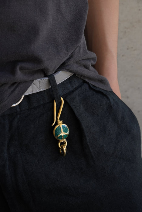 handmade brass key chain "peace" green