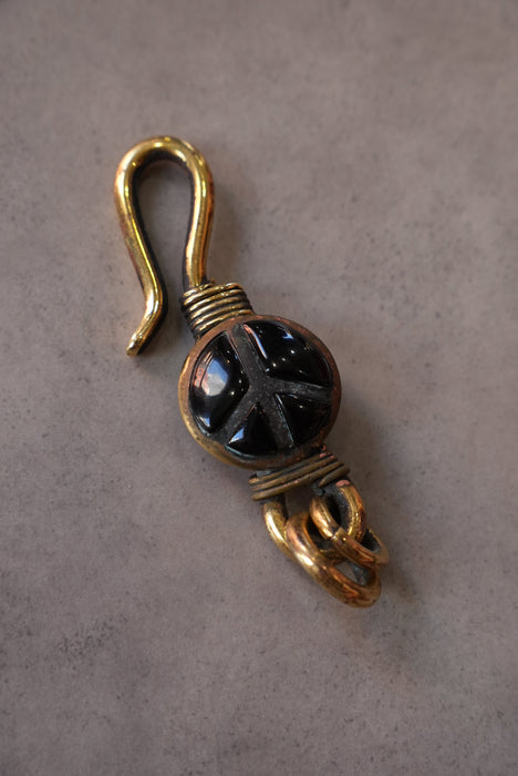 handmade brass key chain "peace" black