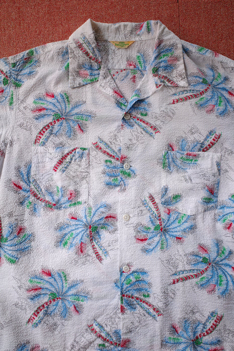 50s ROYAL PALM palm tree seersucker  aloha