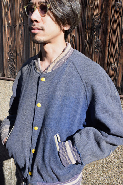 60s satin×wool reversible jacket