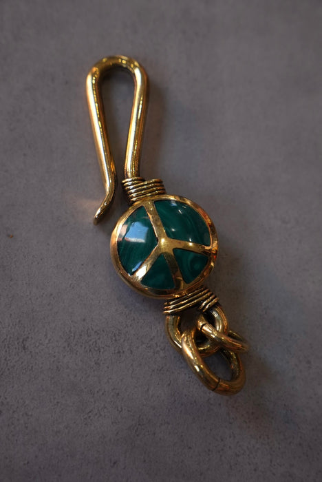 handmade brass key chain "peace" green