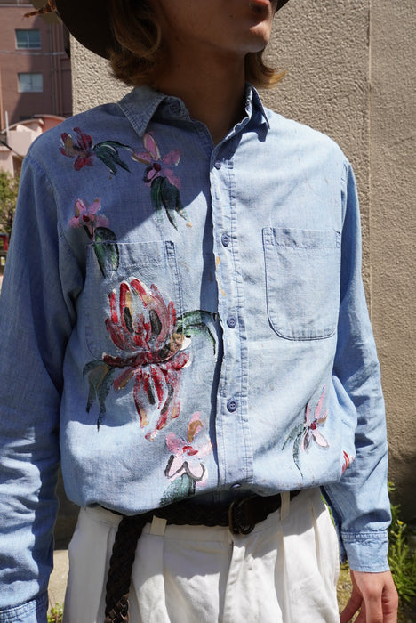 70s hand painted chambray