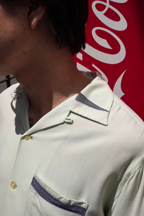 60s DAILY DOUBLE hand stitch 2tone rayon shirt