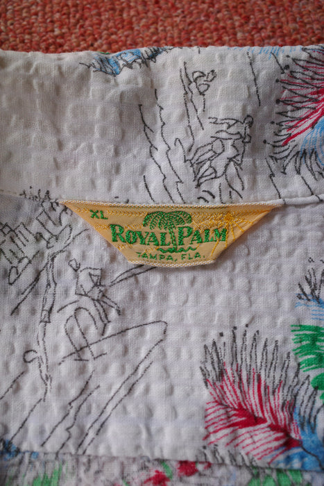 50s ROYAL PALM palm tree seersucker  aloha