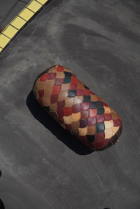 70s patchwork leather cushion