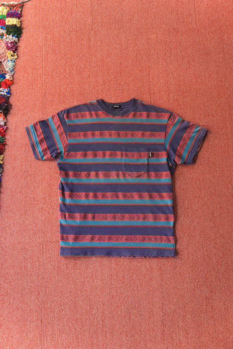 80s STUSSY jacquard border tee