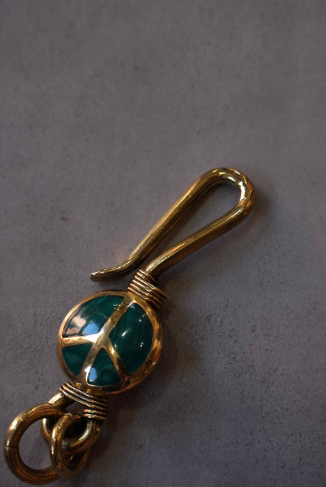 handmade brass key chain "peace" green