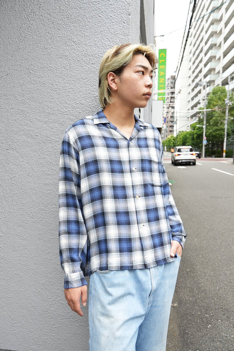 60s unknown check rayon shirt