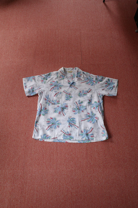 50s ROYAL PALM palm tree seersucker  aloha