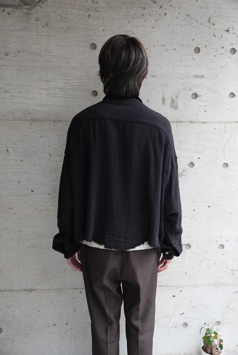 OLIVACEOUS deformation rayon×linen shirt