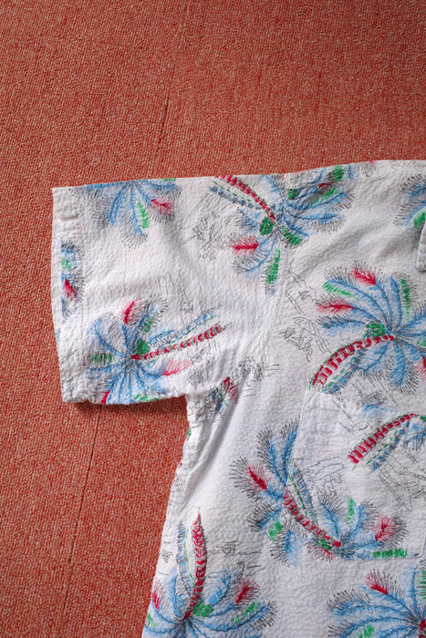 50s ROYAL PALM palm tree seersucker  aloha