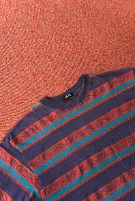 80s STUSSY jacquard border tee